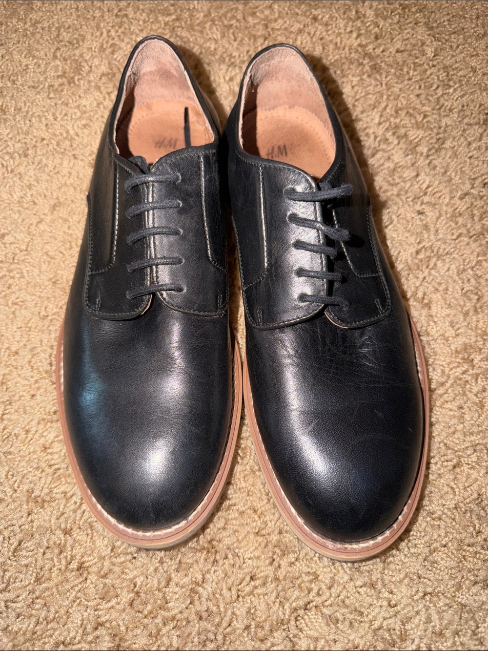 H&M Black Leather Derby Shoes with Tan Contrast Sole